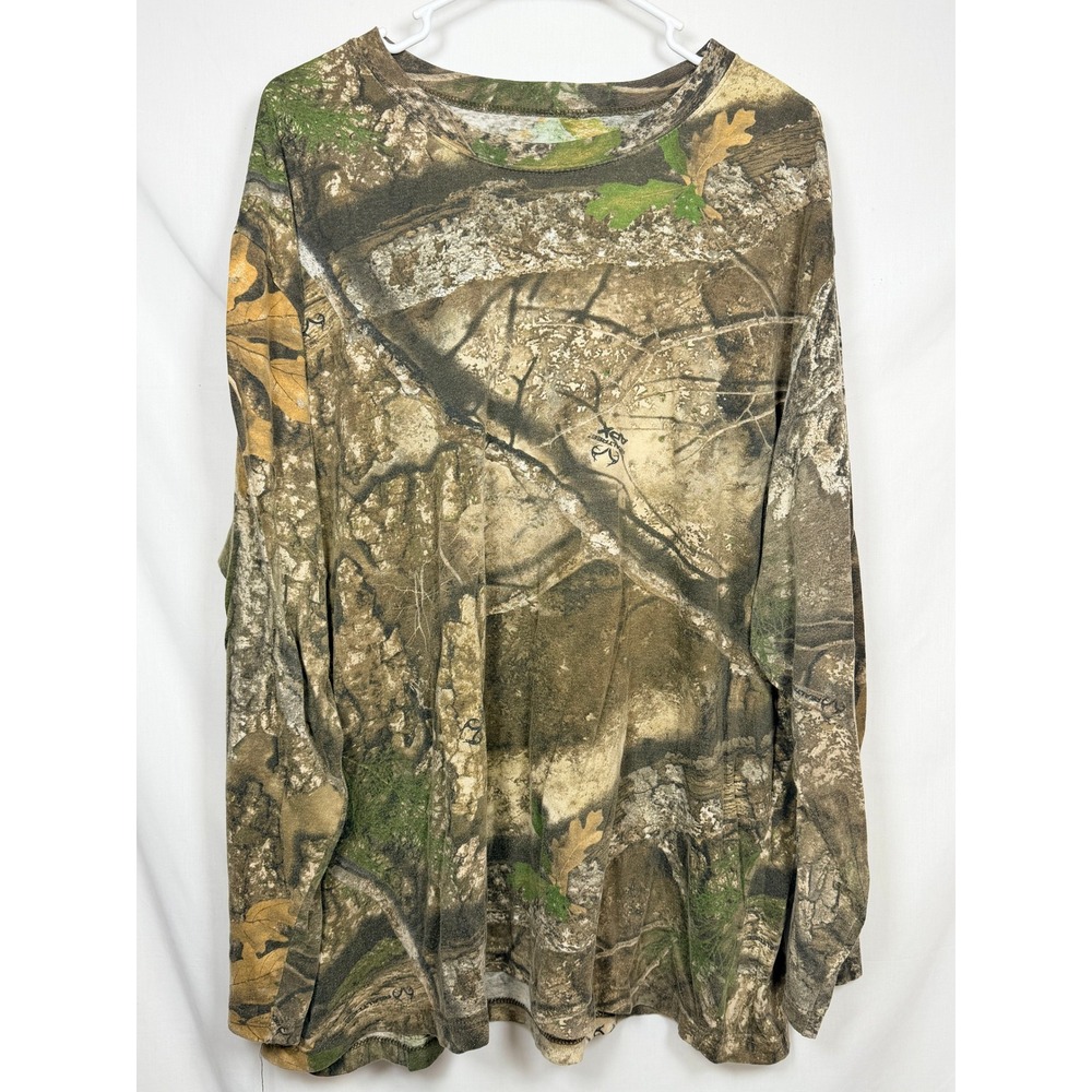 Realtree Mens Long Sleeve Camo T-Shirt 3XL Brown APX Camouflage Hunting Cabin